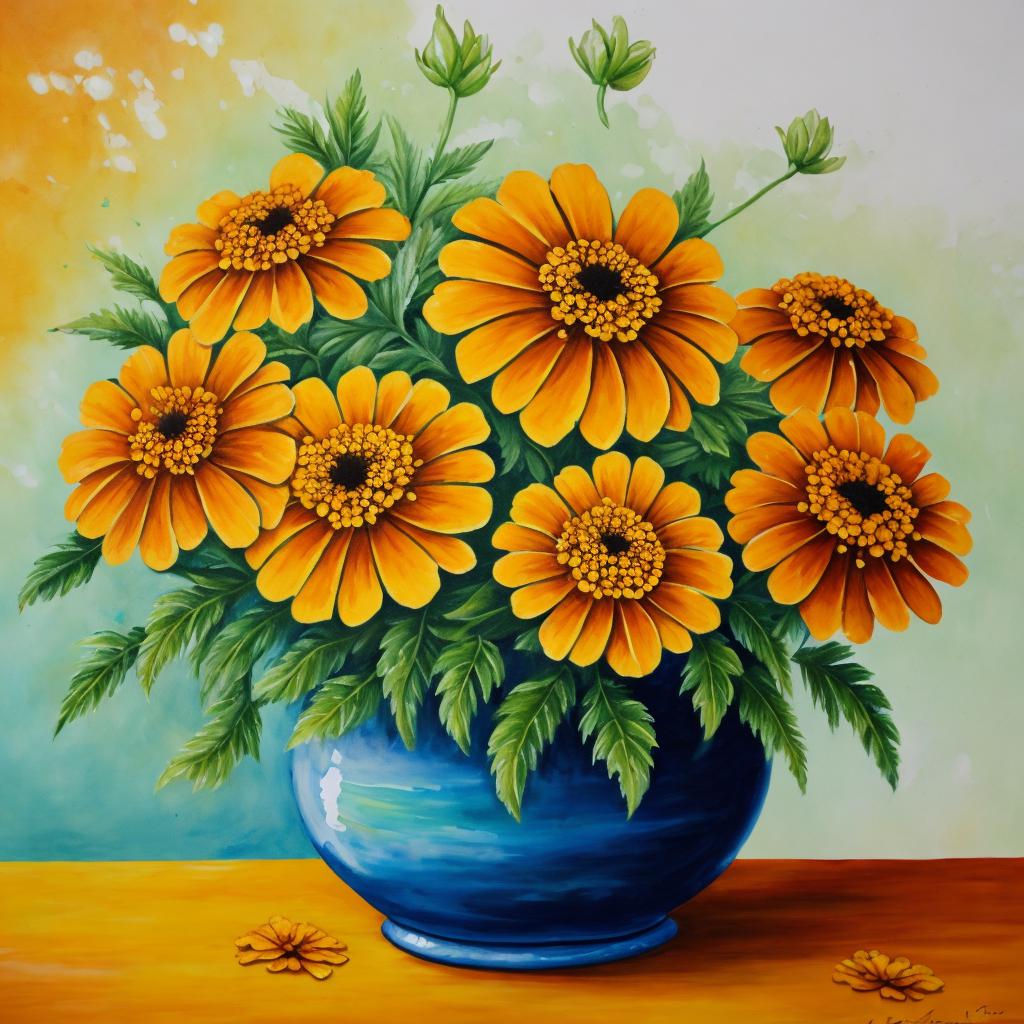 Marigold painting writing title by @ai_generated