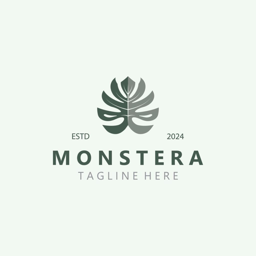 Monstera deliciosa leaf nature logo design, flat plant icon design illustration template Stock Free