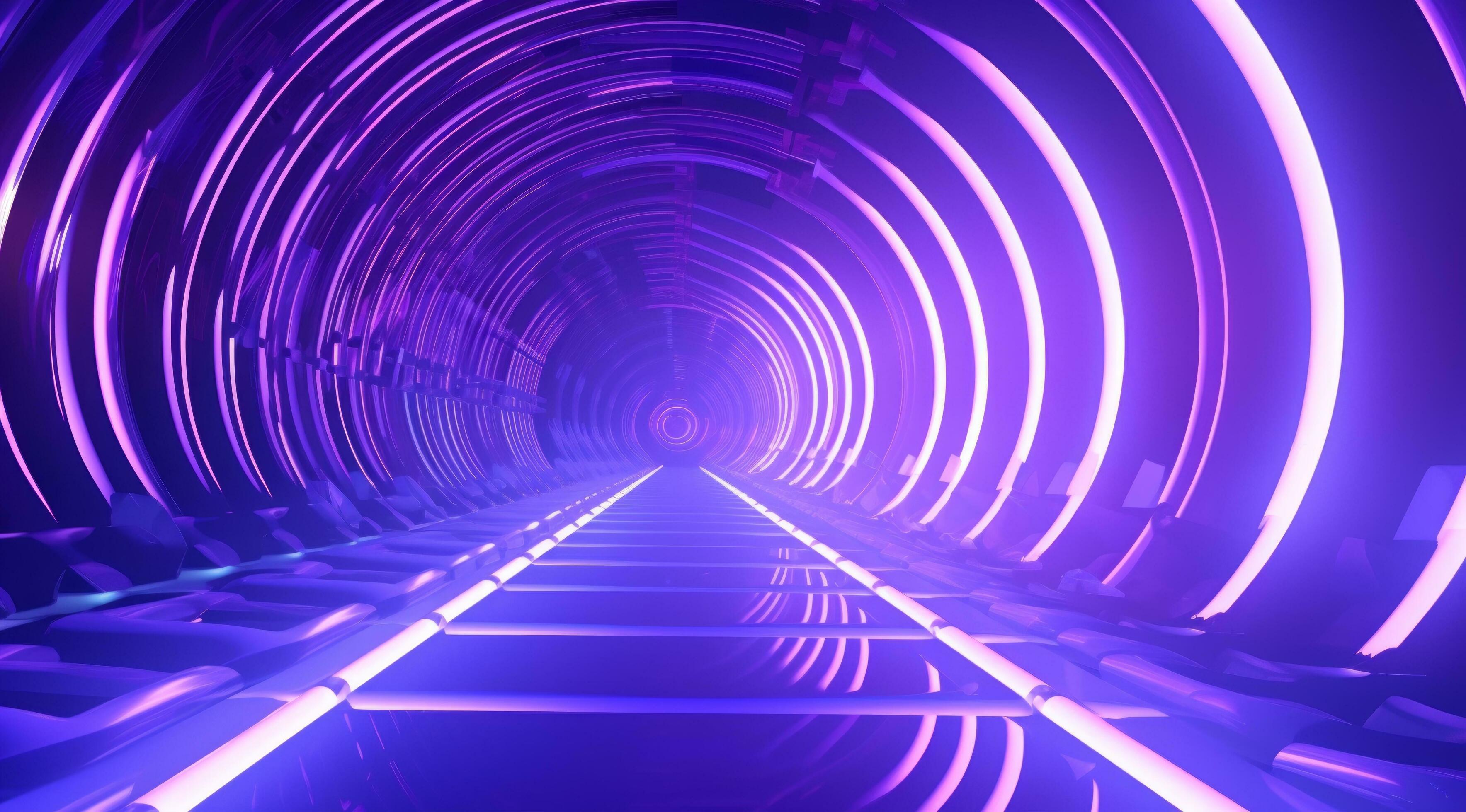 AI generated neon tunnels for science fiction Stock Free