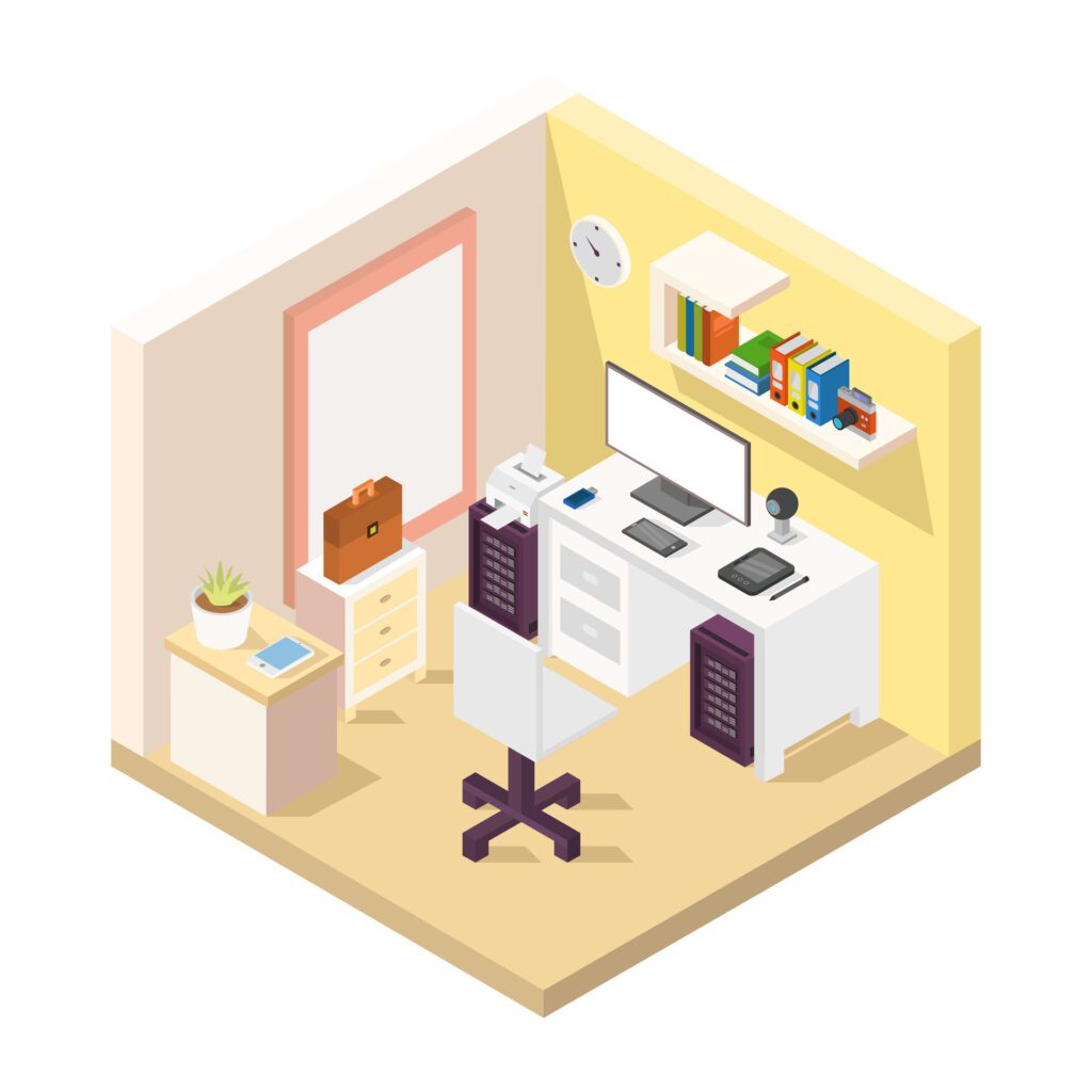 Isometric office room on a background Free Vector