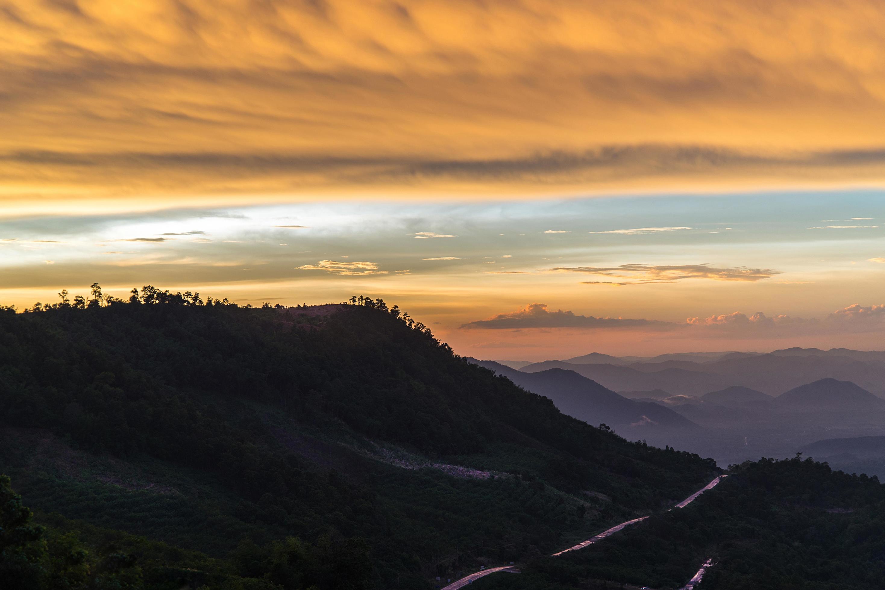 Amazing cloud landscape on mountain at sunset nature beautiful sky Stock Free