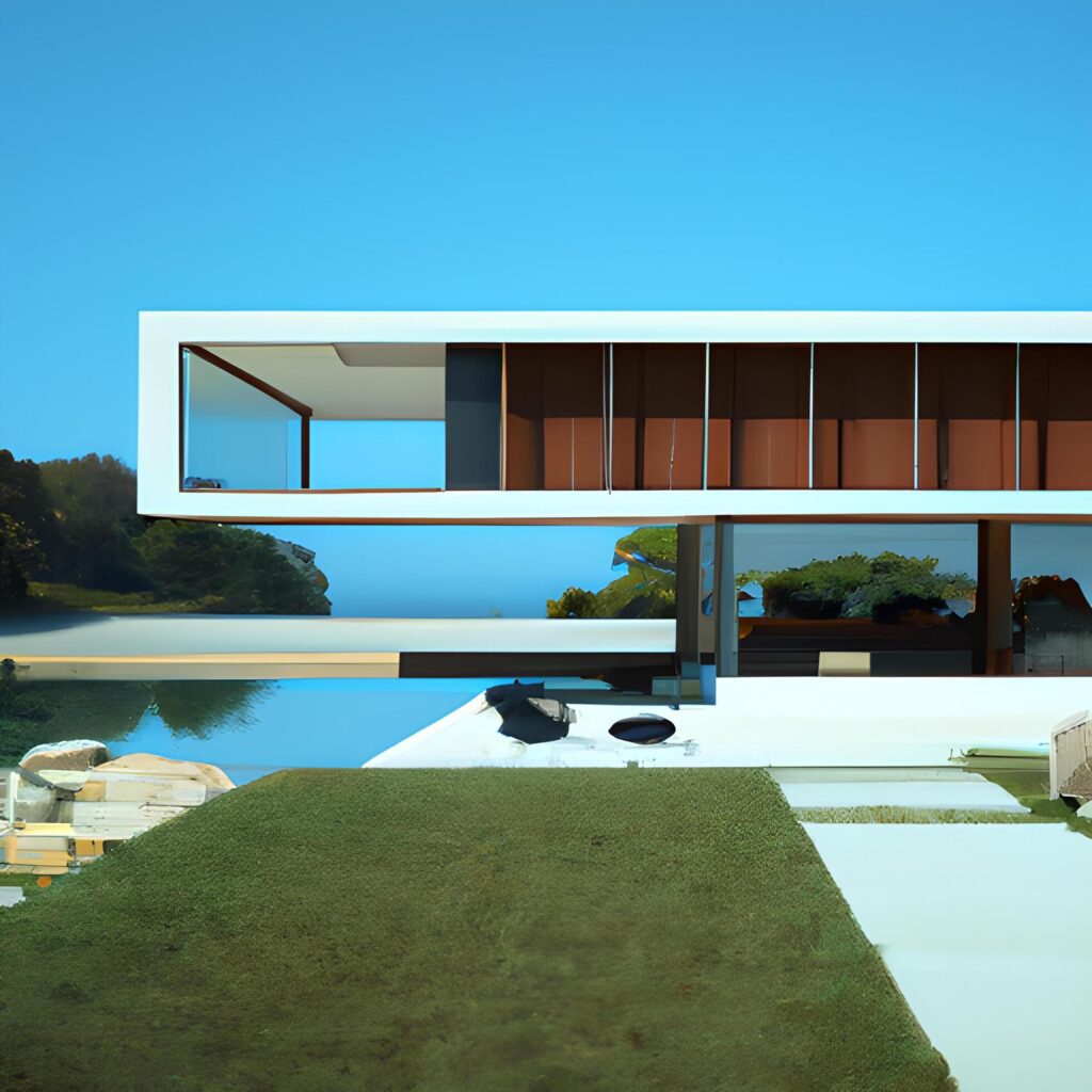 mid century modern style house overlooking the ocean Stock Free