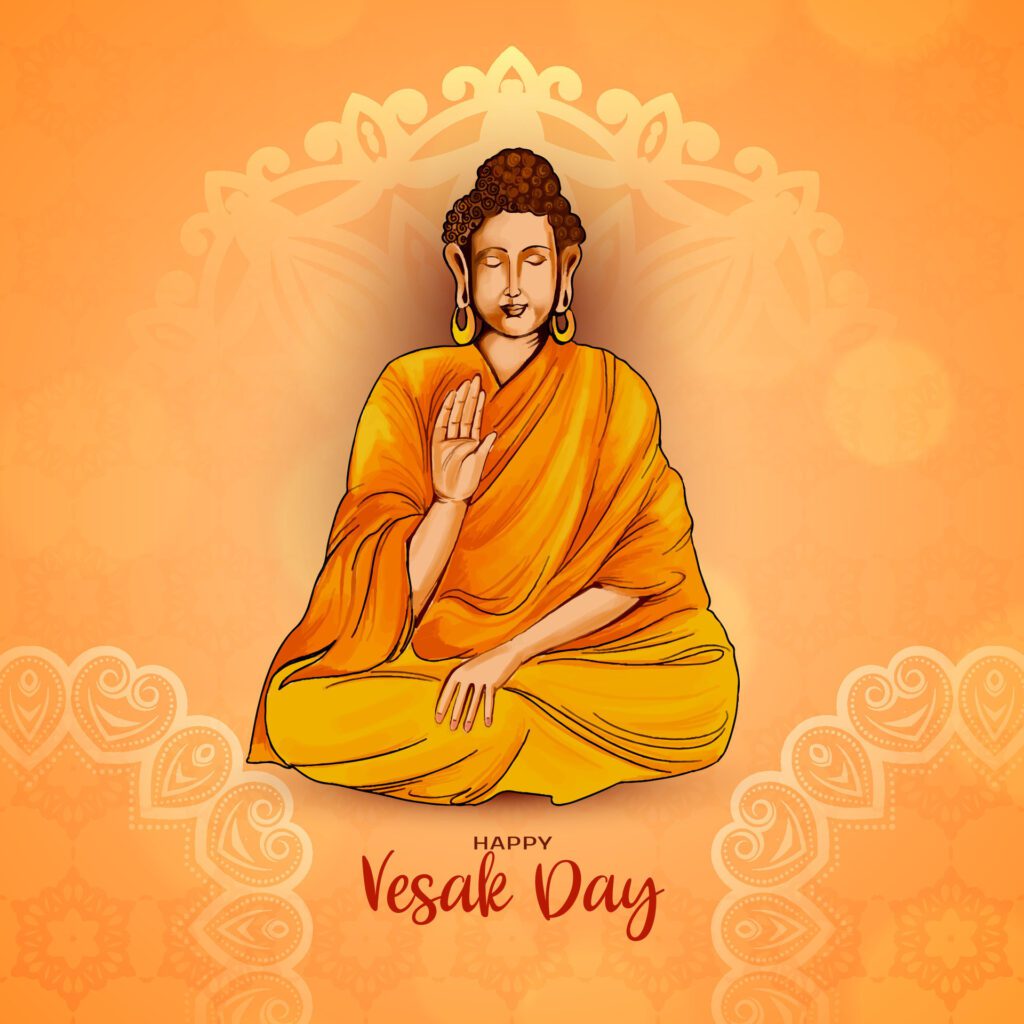 Happy Vesak day or mahavir jayanti background with lord buddha Free Vector