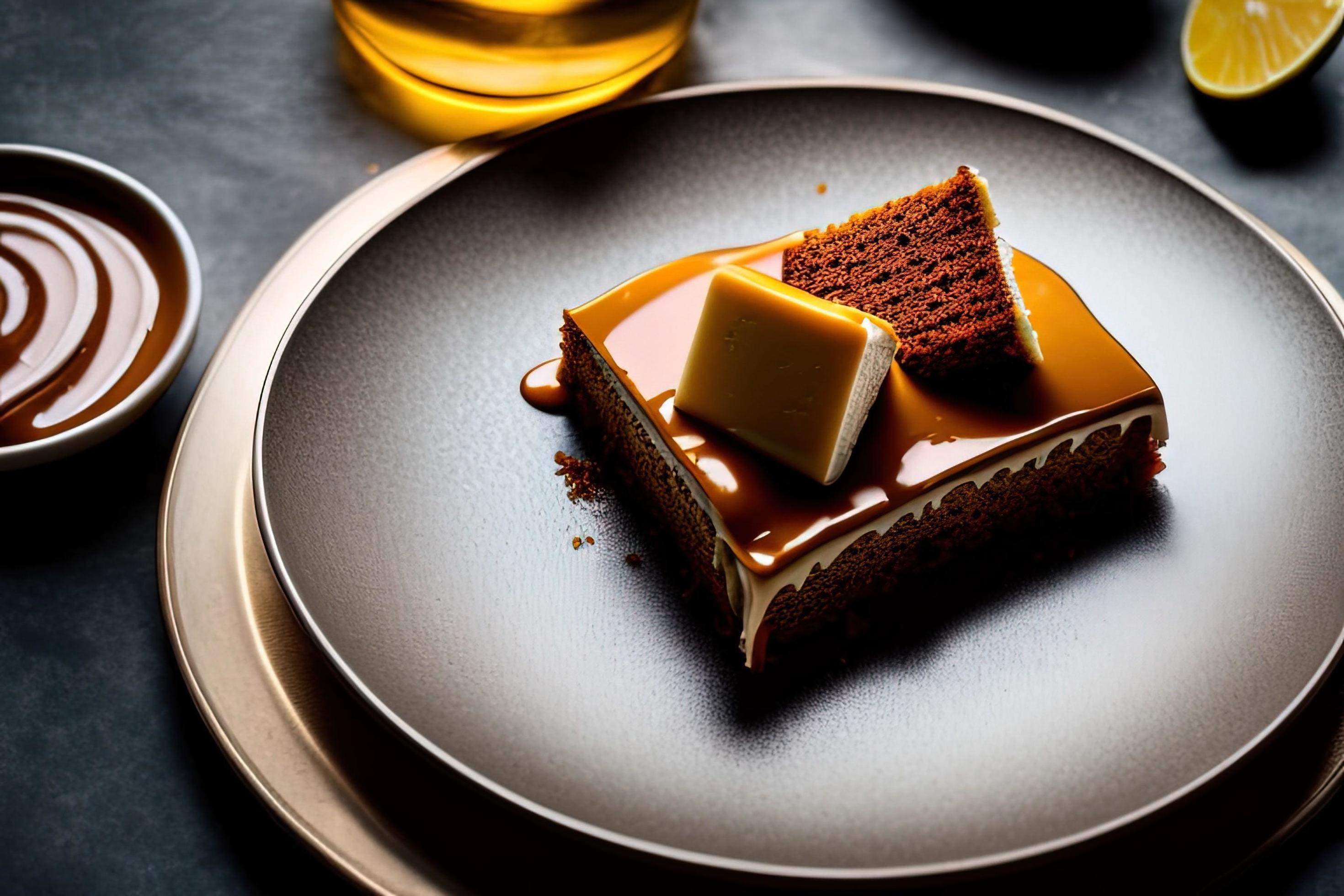 professional food photography of a cake sitting on top of a white plate Stock Free