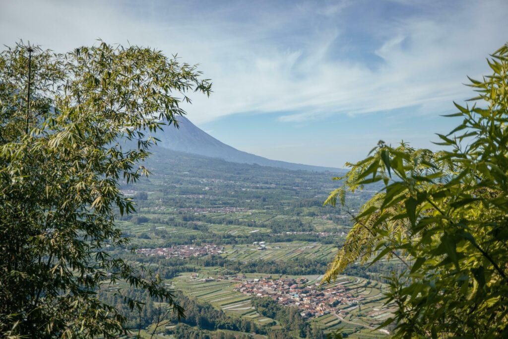 Landscape mountain when morning time sunlight summer vibes. The photo is suitable to use for adventure content media, nature poster and forest background. Stock Free