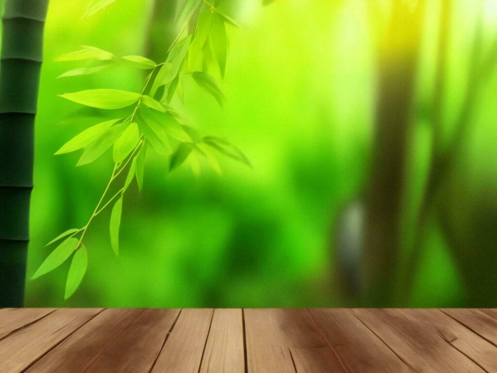 Wooden table on bamboo plant background ai generated Stock Free