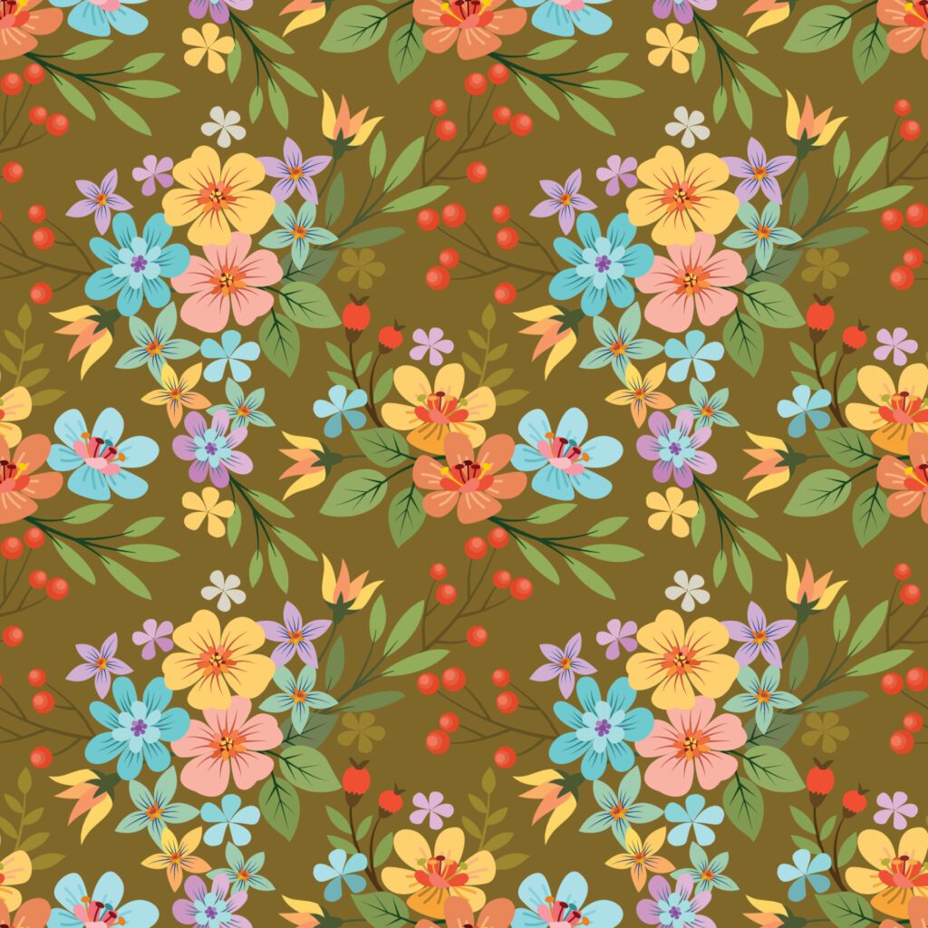 Colorful hand draw flowers seamless pattern. Free Vector