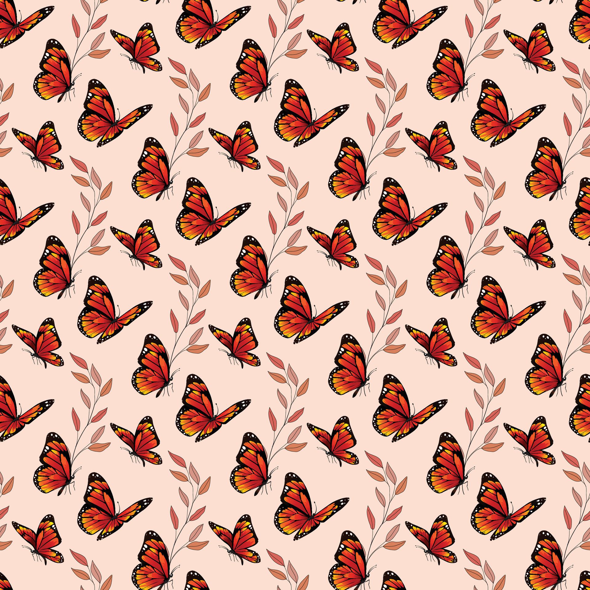 Monarch Summer Garden Seamless Pattern Design Free Vector