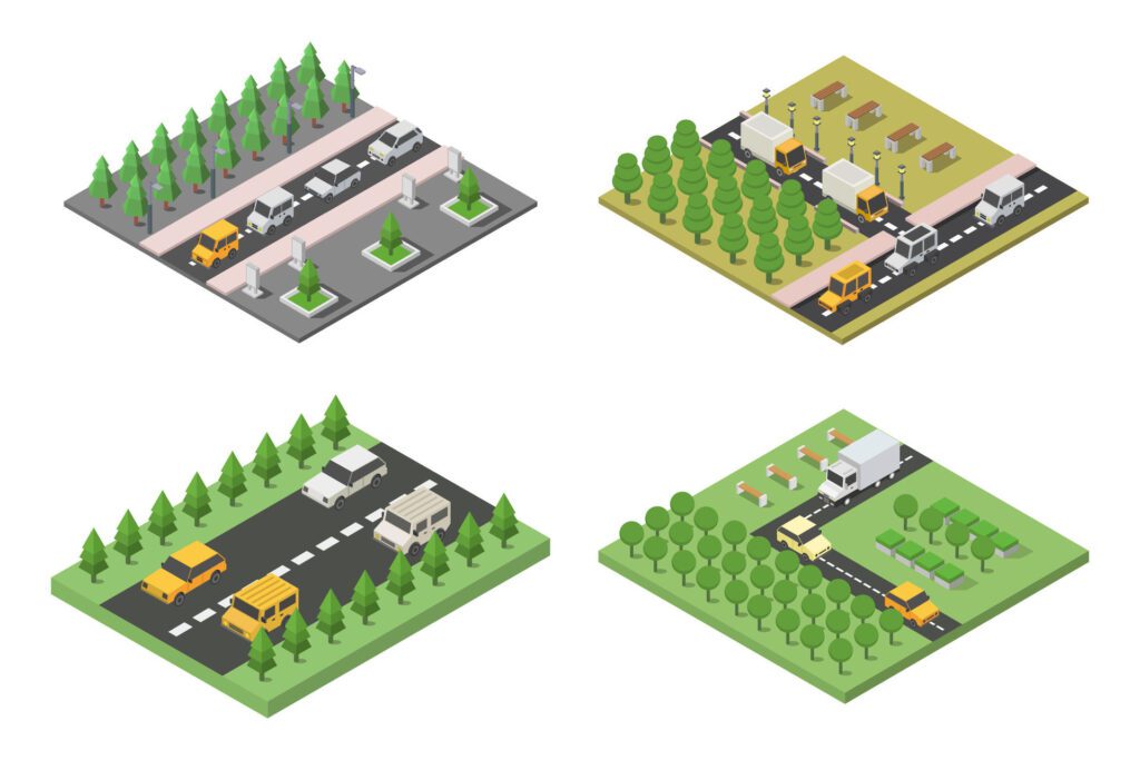 Isometric roads on white background Free Vector