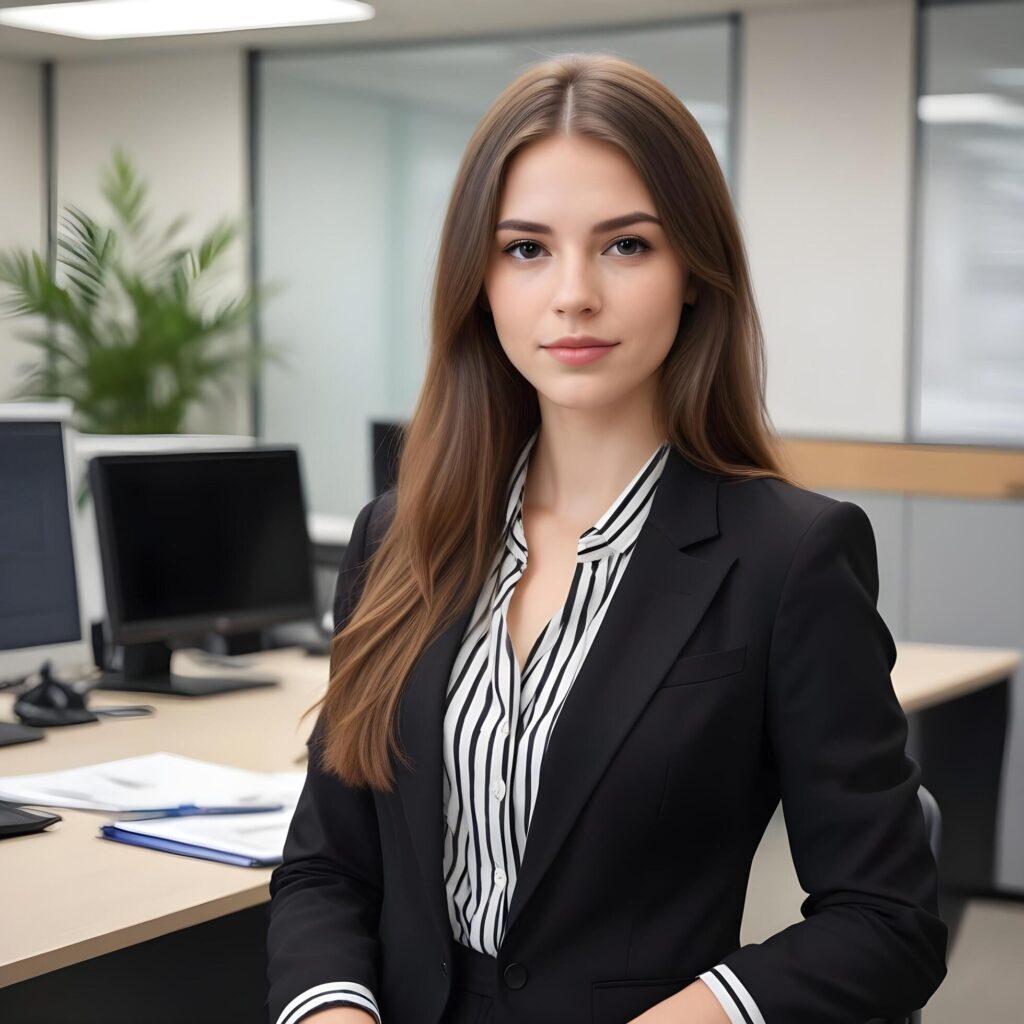 Portrait of a beautiful young business woman in the office Stock Free