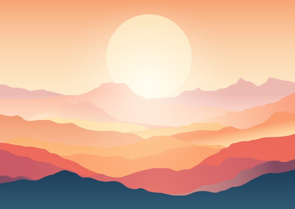 hand drawn sunset landscape background Free Vector