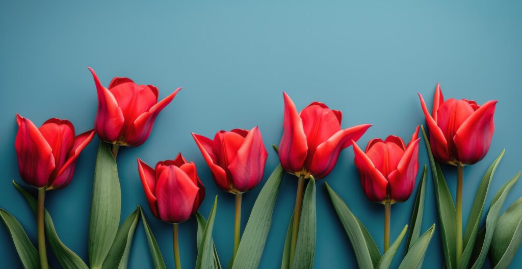 A Bouquet of Red Tulips on a Blue Background Stock Free