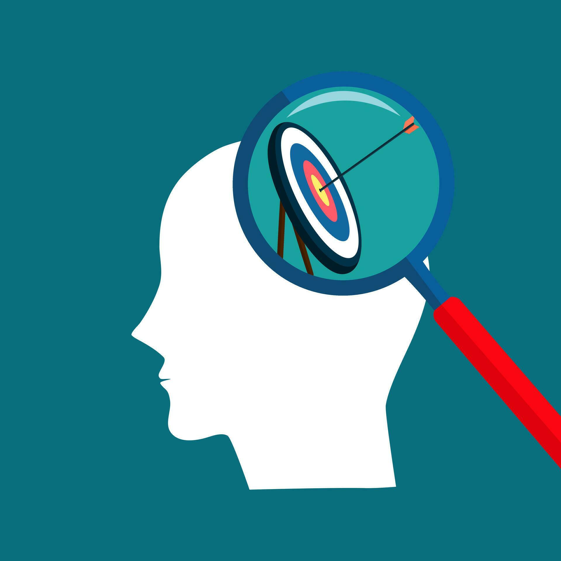 Human head with arrow on target. Think of your goals. Vector illustration Stock Free