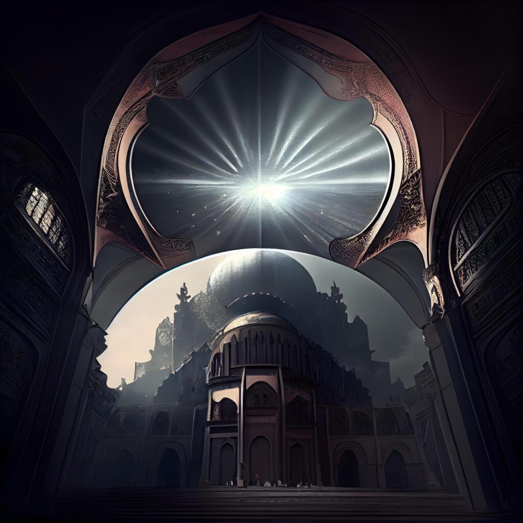 Mystical view of the dome of the mosque. 3D rendering, Image Stock Free