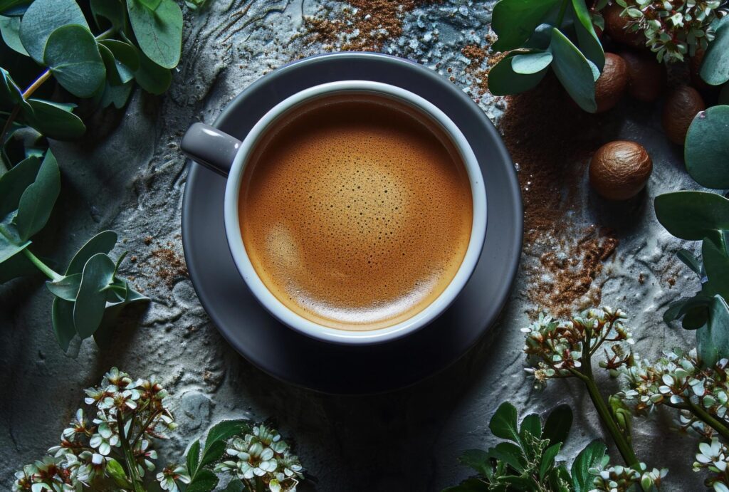 a cup of coffee is poured on an espresso bar Free Photo