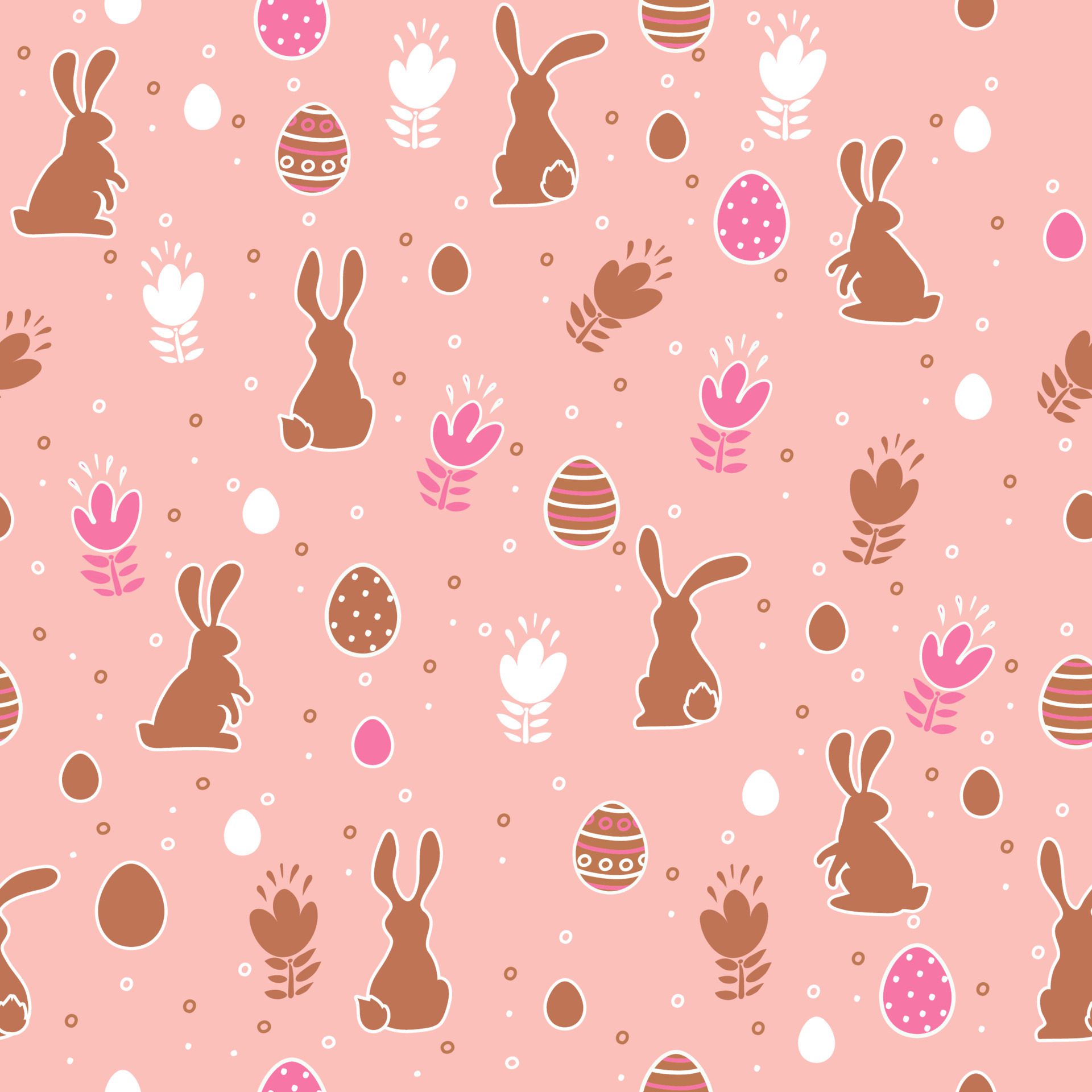 Easter seamless pattern with eggs, flowers and bunnies on a pink background. Free Vector