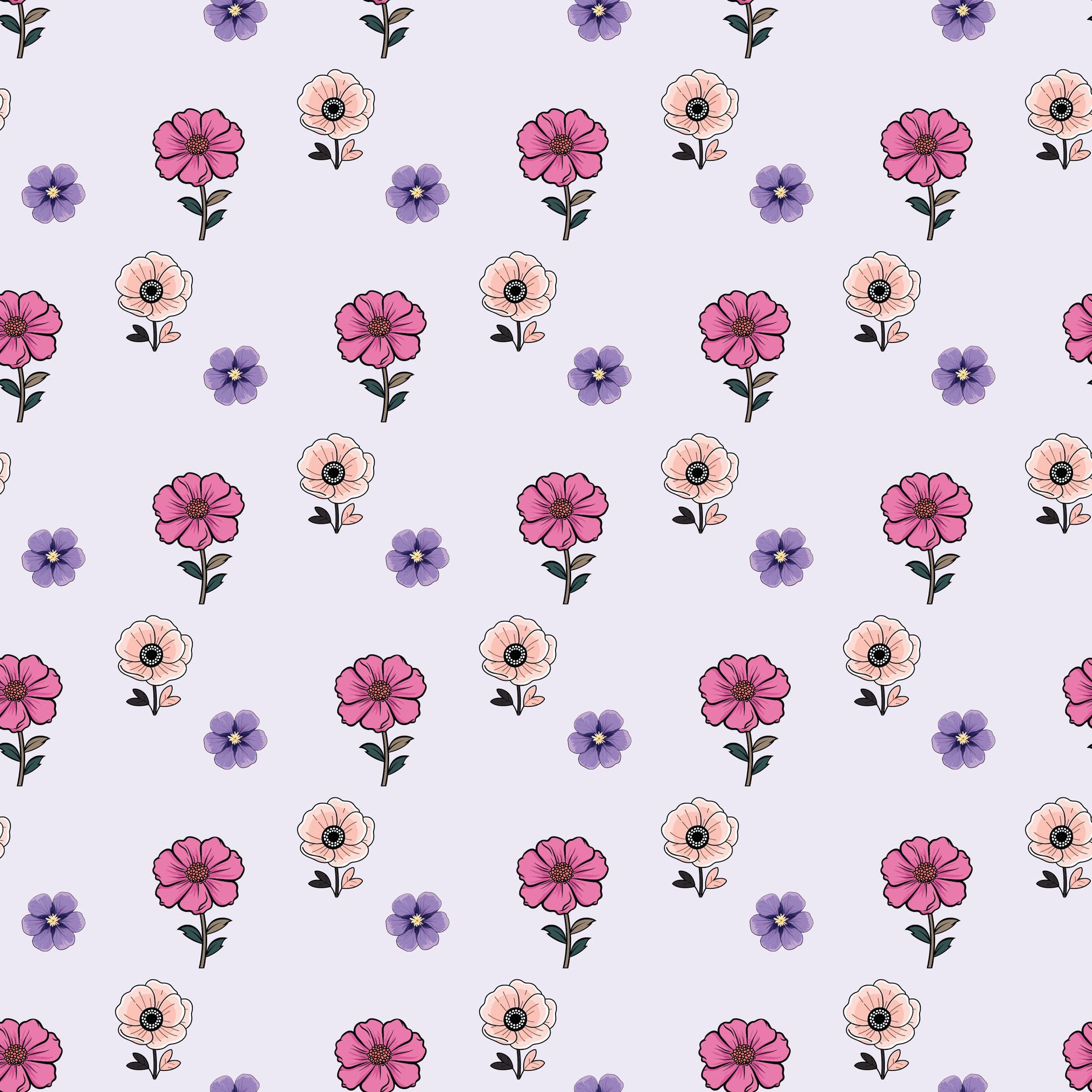 Floral Rhythm Composition Seamless Pattern Design Free Vector