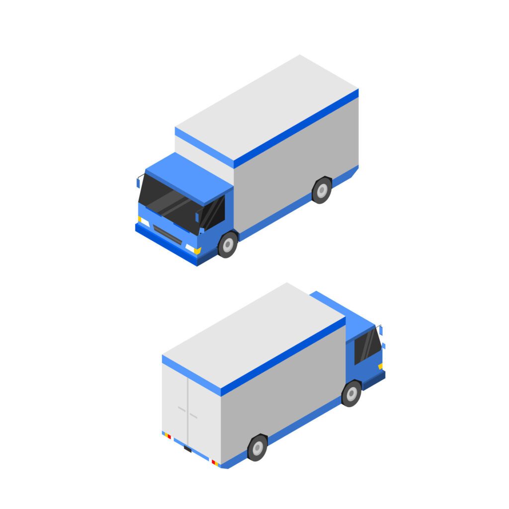 isometric heavy box truck on white background illustration Free Vector