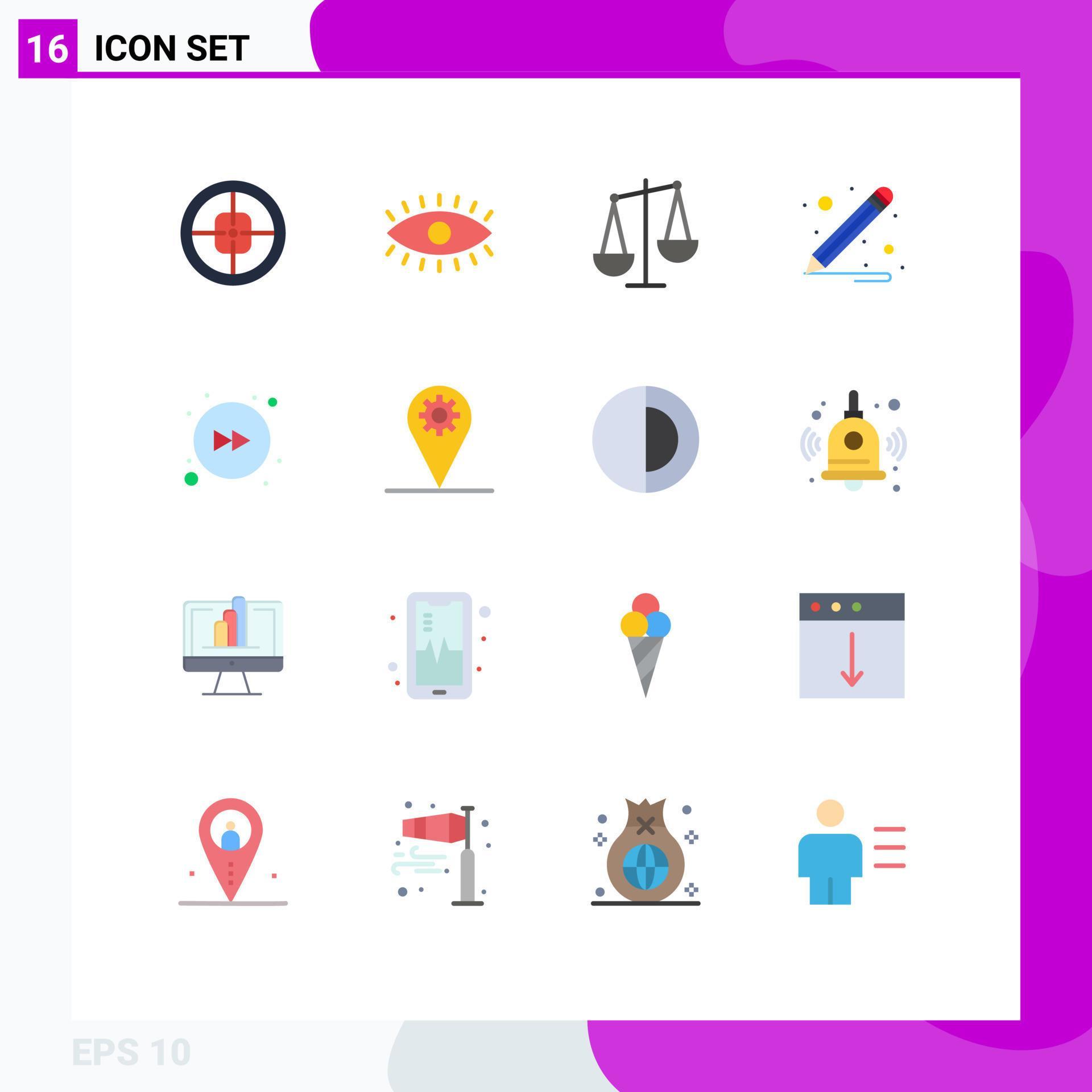 Mobile Interface Flat Color Set of 16 Pictograms of right arrow design school supplies libra Editable Pack of Creative Vector Design Elements Stock Free