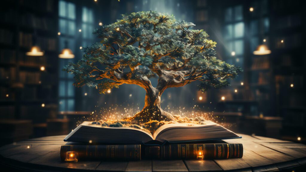 Abstract tree growing from a book. Mental training and education concept Stock Free