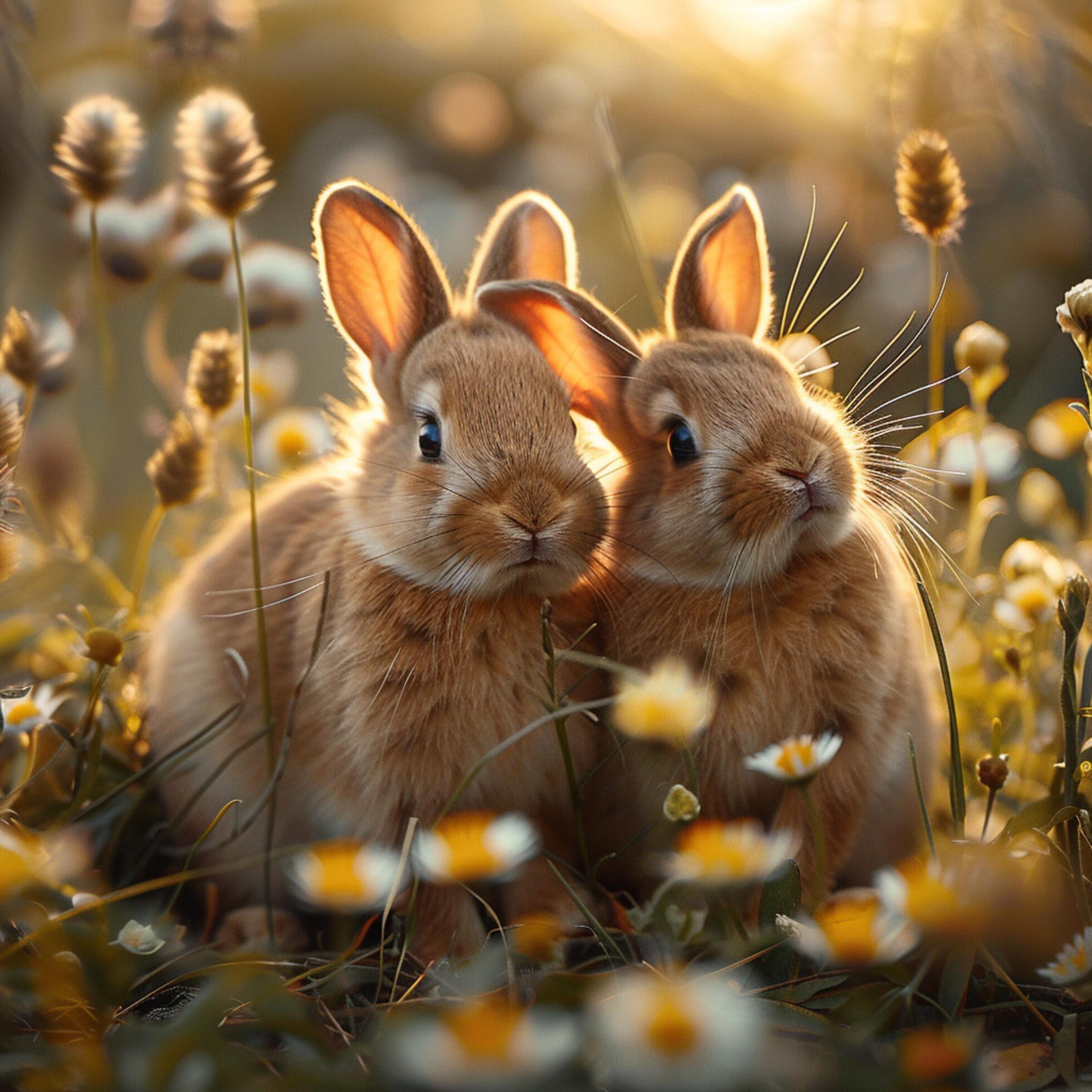 AI generated Heartwarming family Baby rabbits nestle close in a sun kissed meadow For Social Media Post Size Stock Free