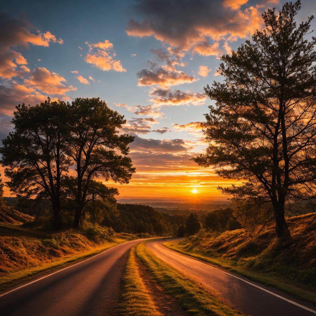 Sunset road Nature photography,HD by @ai_generated