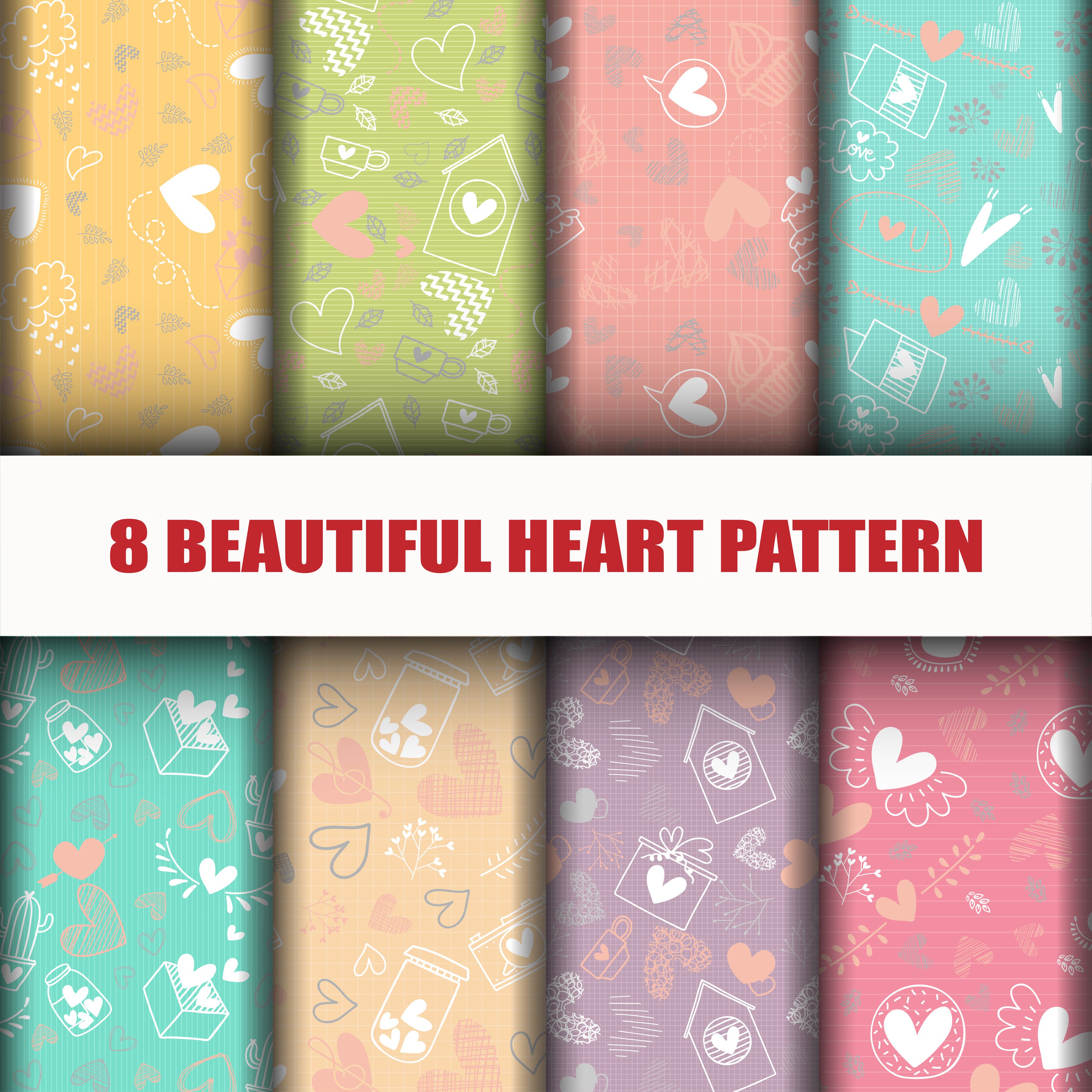 Seamless Heart collection pattern set Free Vector