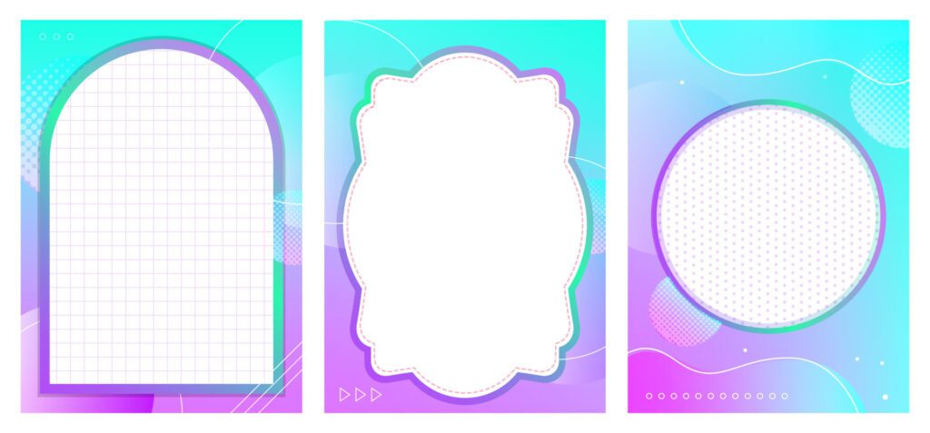 Rainbow gradients background set with frame Free Vector