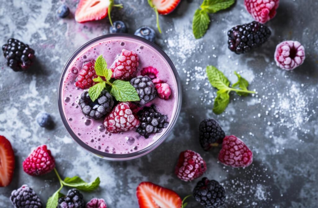 delicious homemade smoothie with berries Free Photo