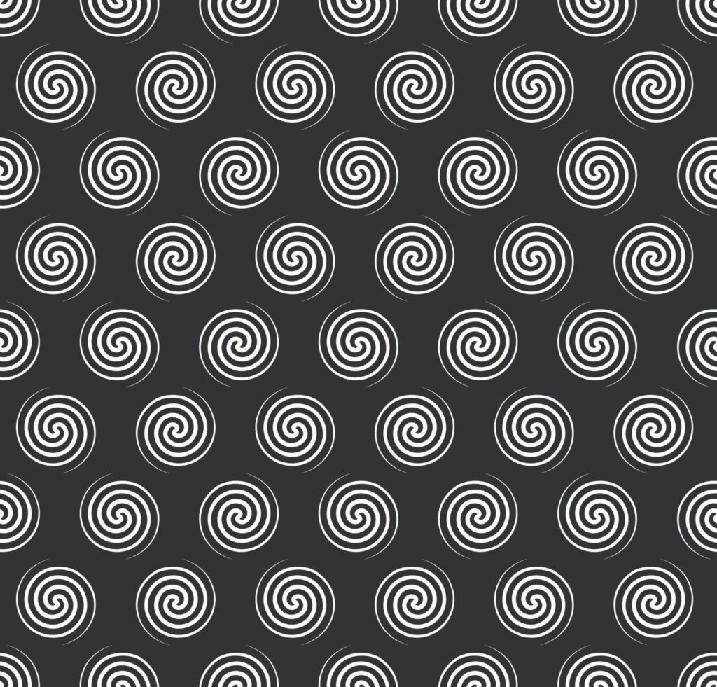 Small black and white spiral geometric seamless pattern background. Use for fabric, textile, cover, wrapping, decoration elements. Free Vector