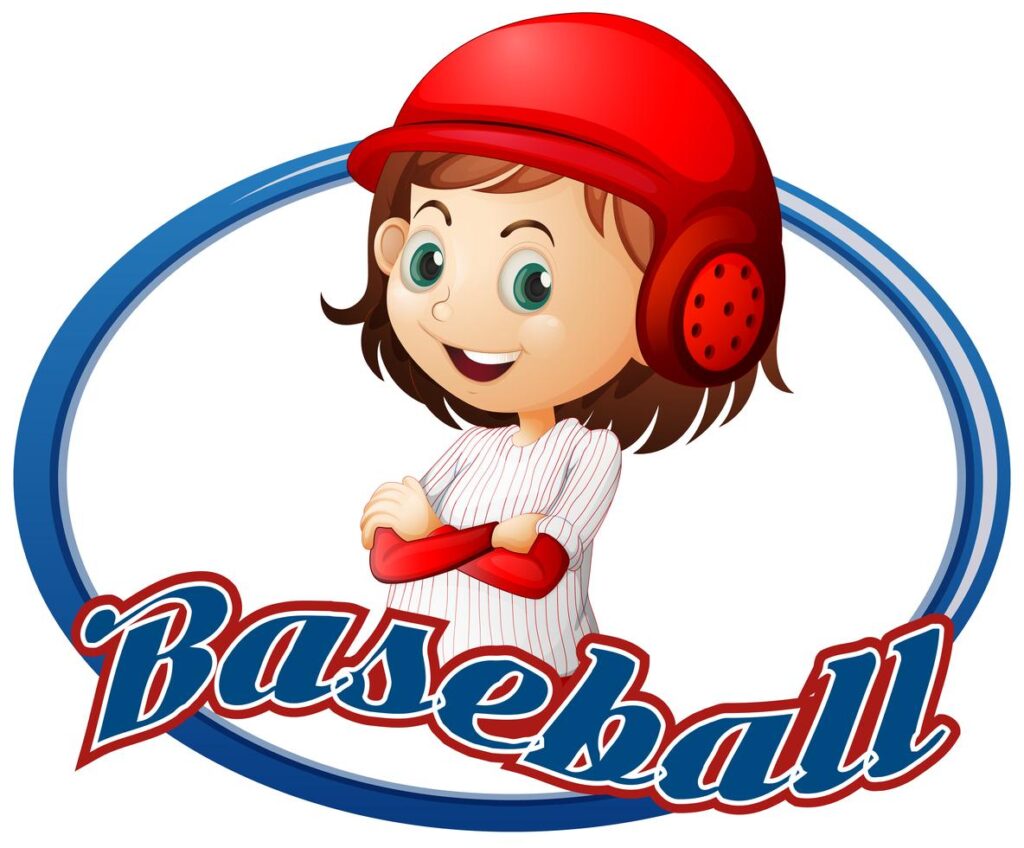 Baseball logo design with girl player Stock Free