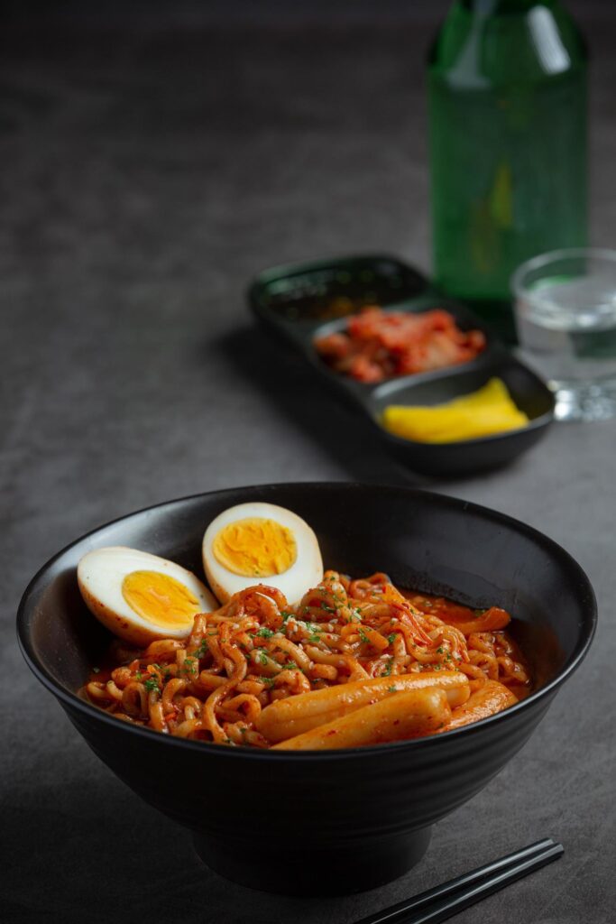 Korean instant noodle and tteokbokki in korean spicy sauce, Ancient food Stock Free