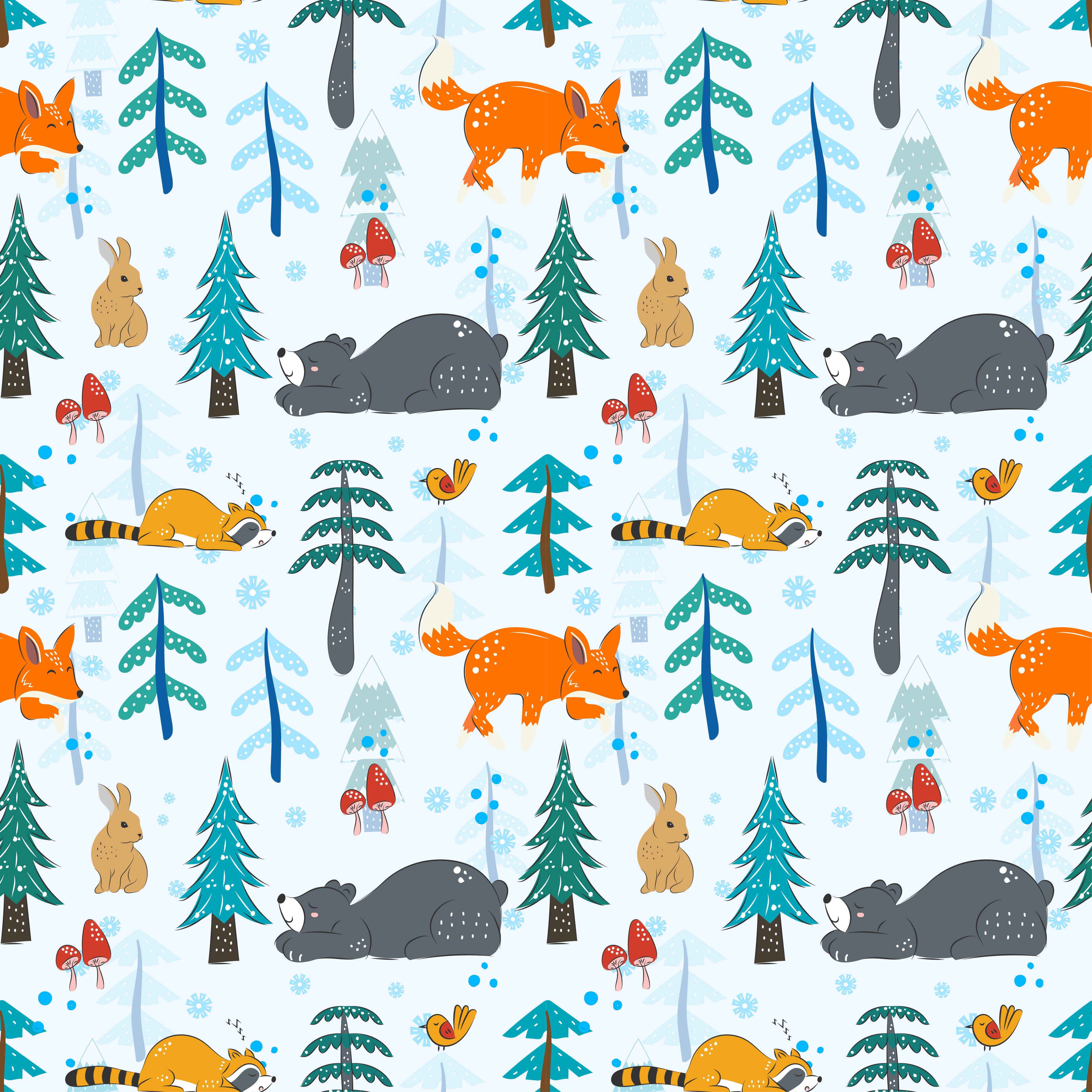 winter in the woodland Seamless Pattern for kids Free Vector