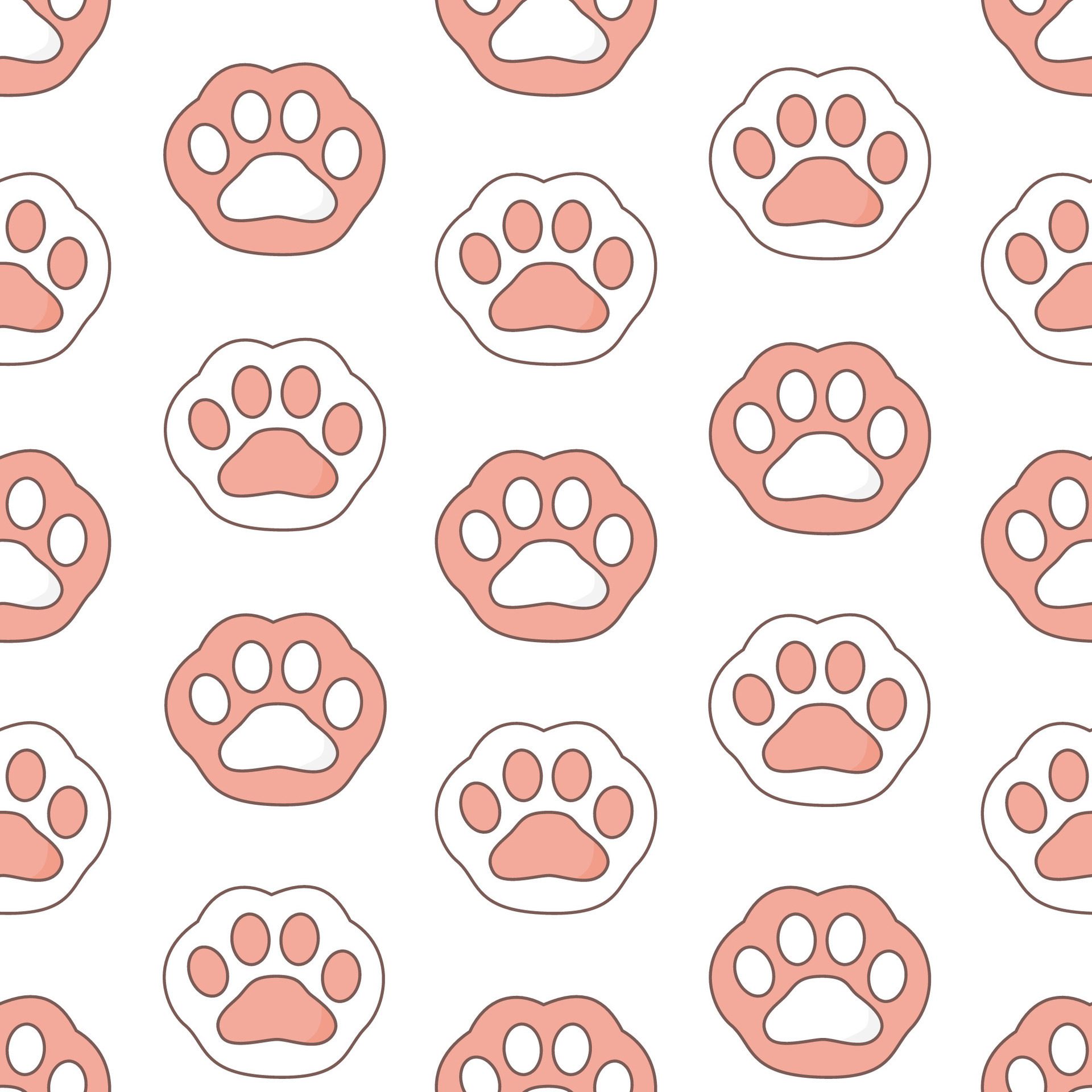 Seamless pattern with white and pink paw cat Free Vector