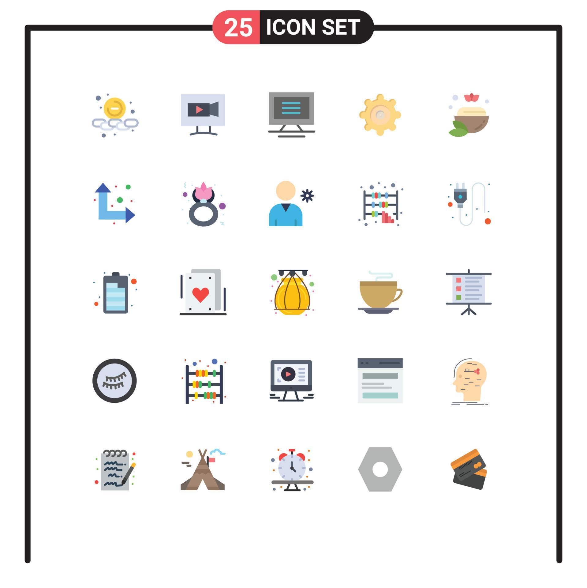 User Interface Pack of 25 Basic Flat Colors of arrow spa monitor bowl gear Editable Vector Design Elements Stock Free