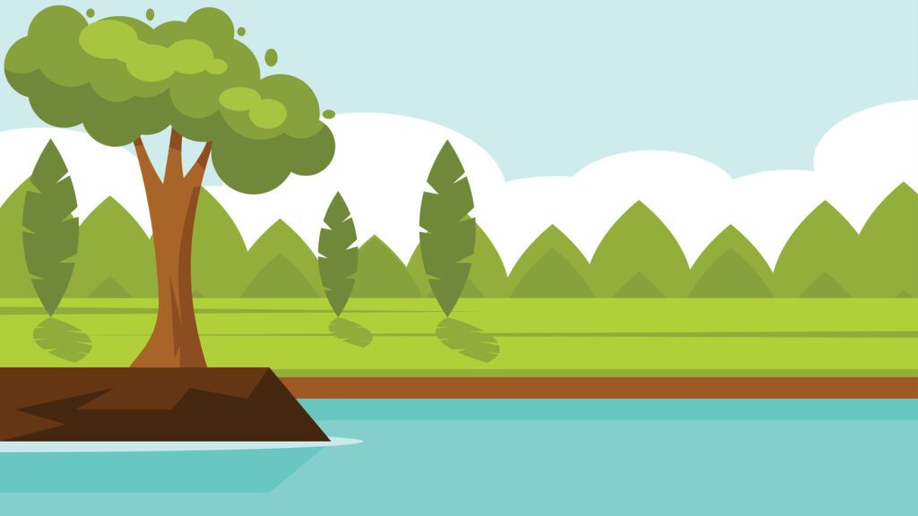 nature scene with a lake and tree line background Free Vector