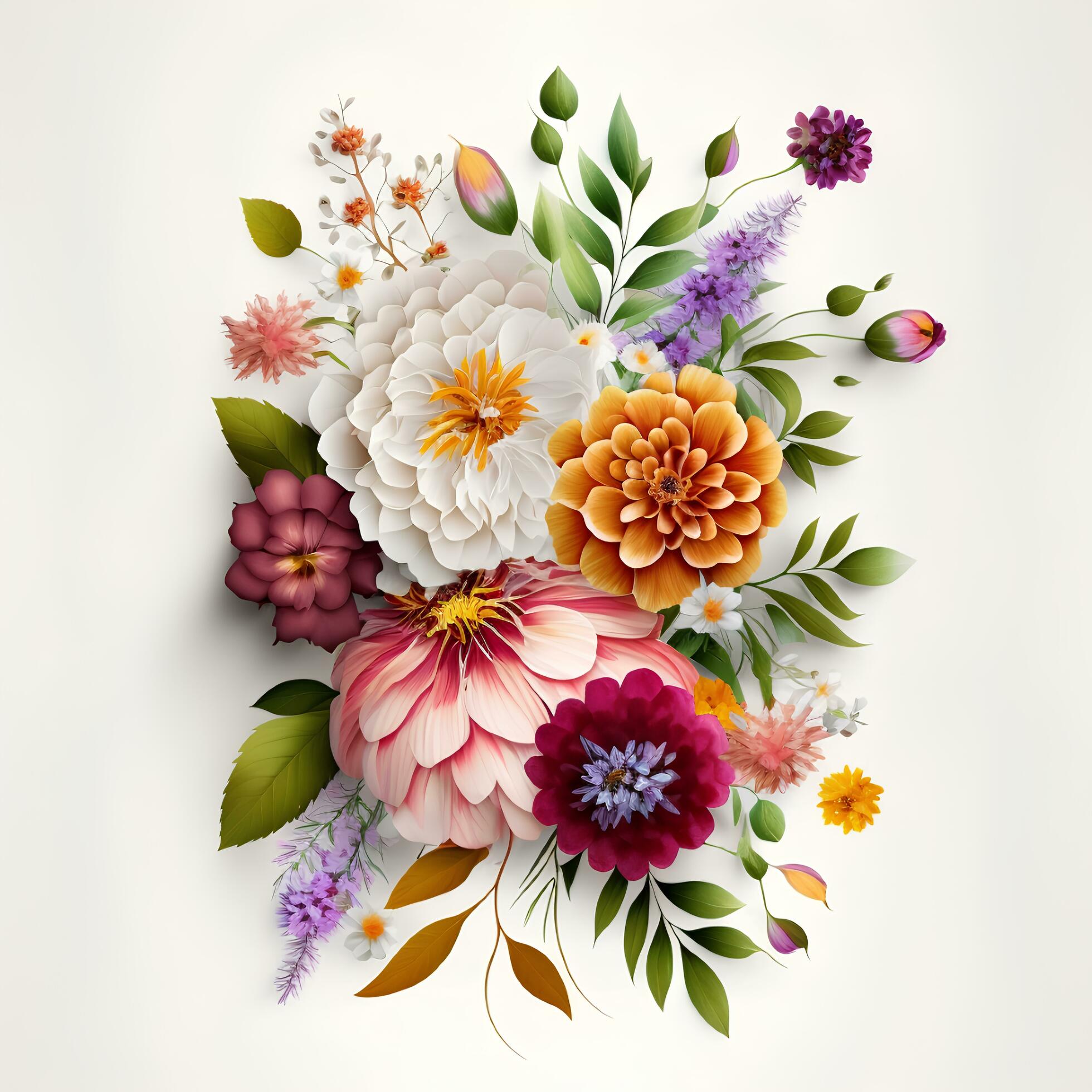 A bouquet of flowers on a white background. Generative AI Stock Free