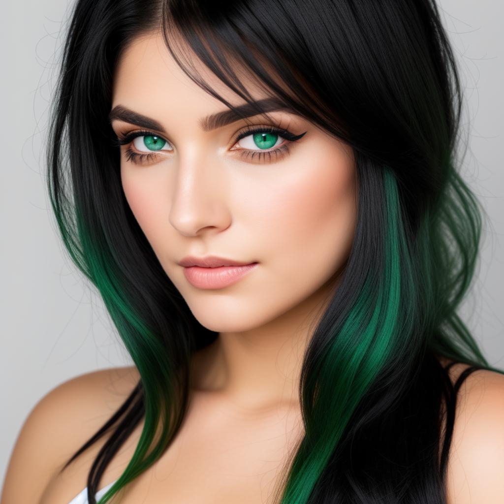 Black hair green eyes by @ai_generated