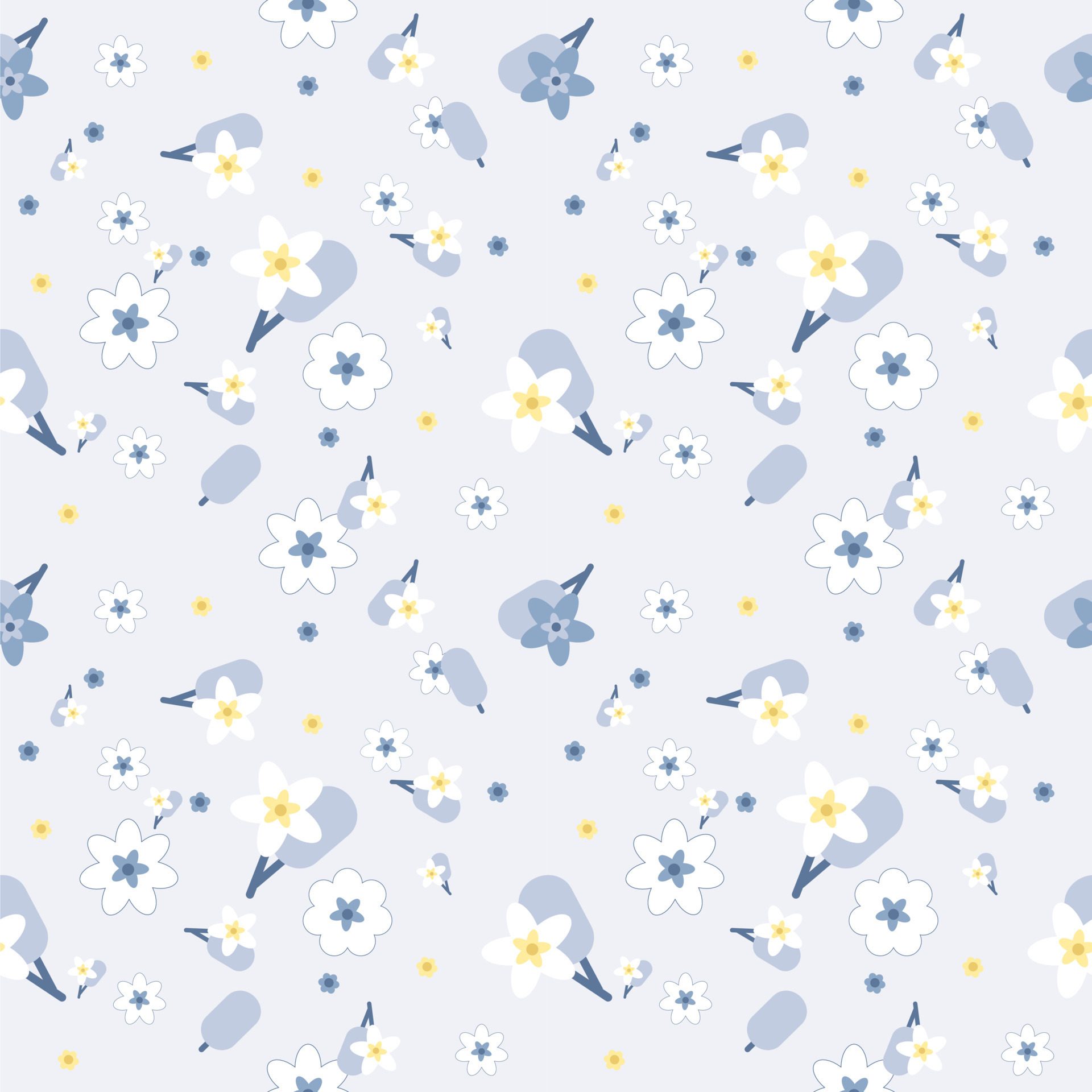 Seamless pattern of flowers and leaves on blue background Free Vector and Free SVG