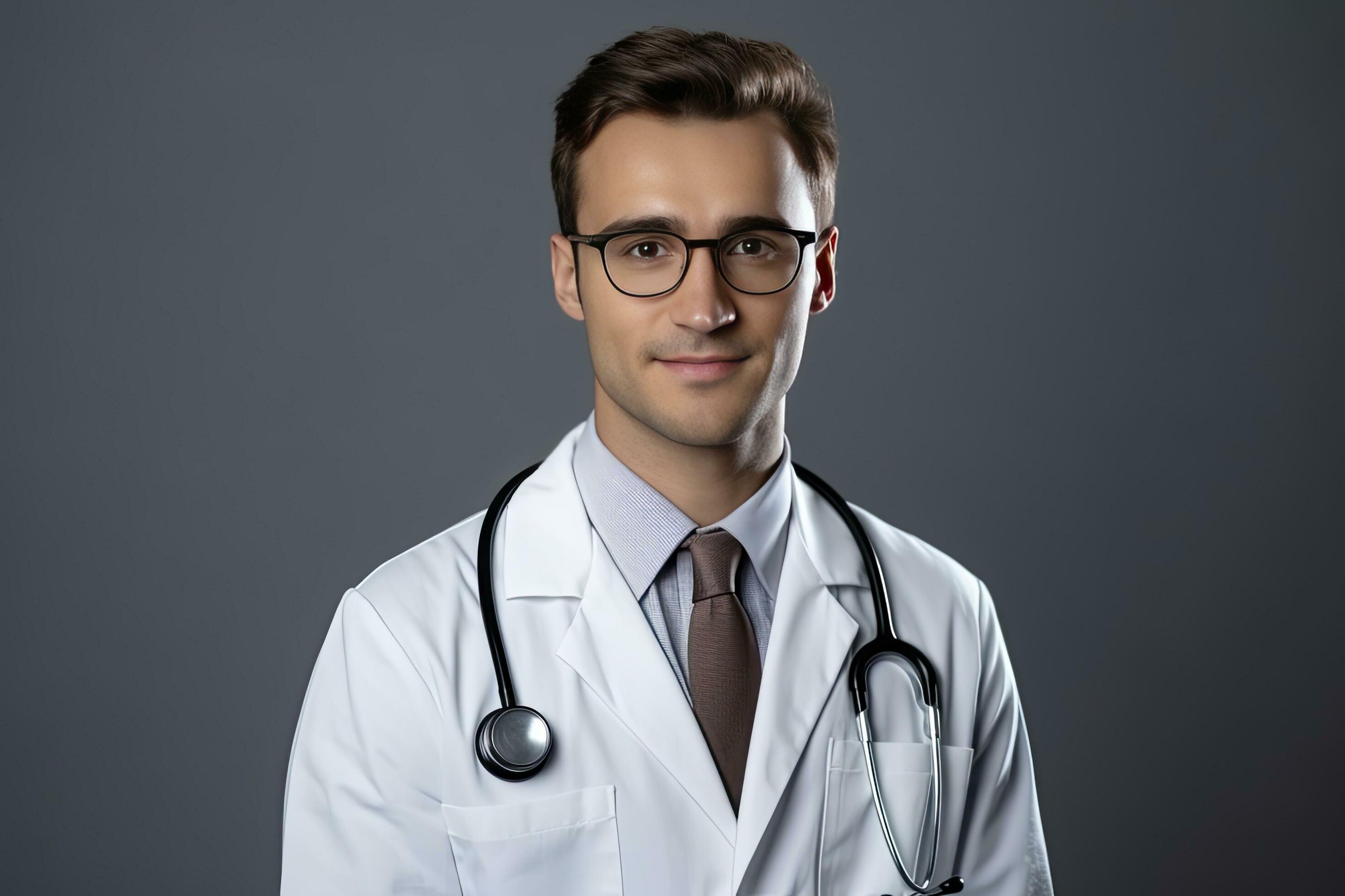 AI generated Young handsome doctor with stethoscope isolated Stock Free