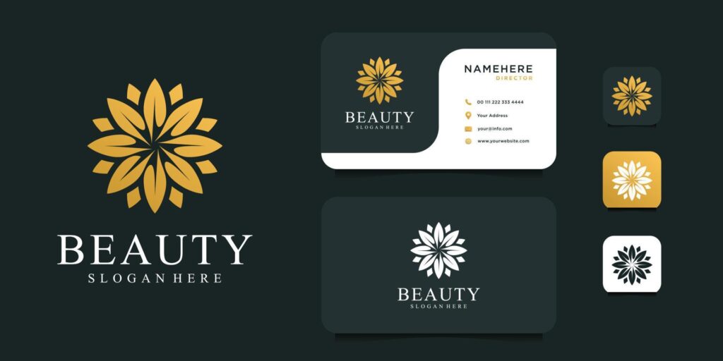 Beauty gold flower logo design with business card template Stock Free and Free SVG