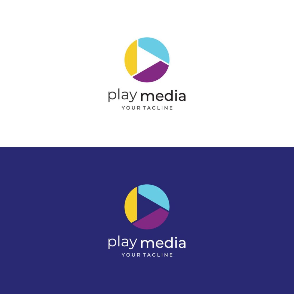 Media logo play button with modern triangle, the logo can be used for multimedia, printing, technology and other businesses. Stock Free