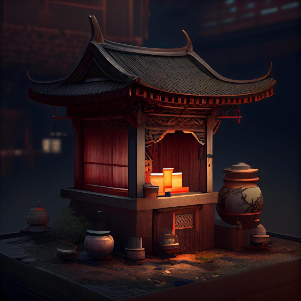 3D rendering of an ancient Chinese temple with a dragon in a pot, Image Stock Free