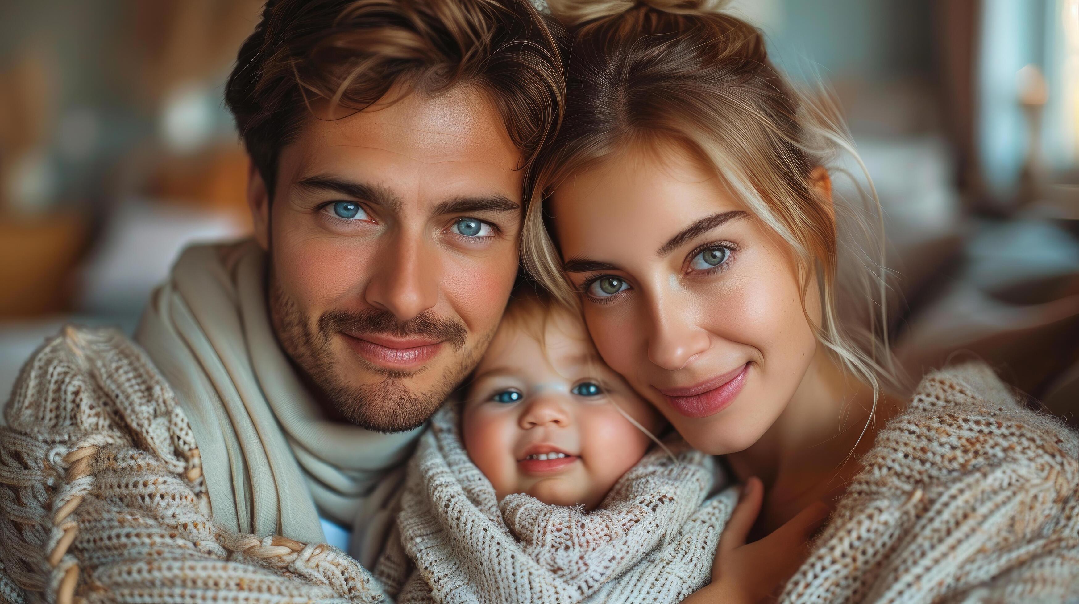 Young beautiful happy family relaxing at home Stock Free