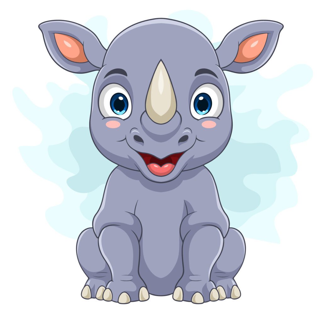 Cartoon funny rhino sitting on white background Free Vector