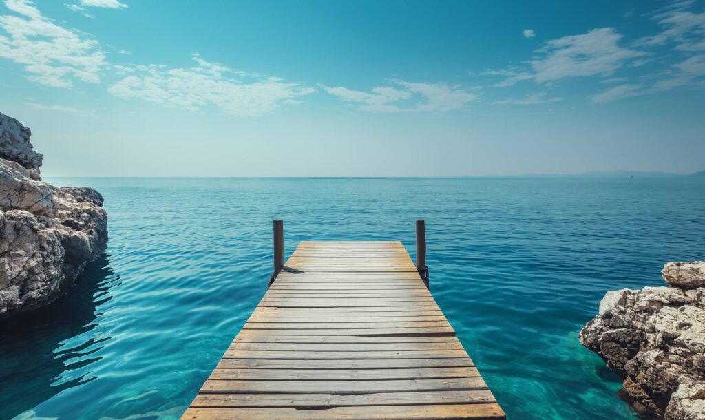 Amazing Mediterranean Scenery With a Natural Pier Stock Free