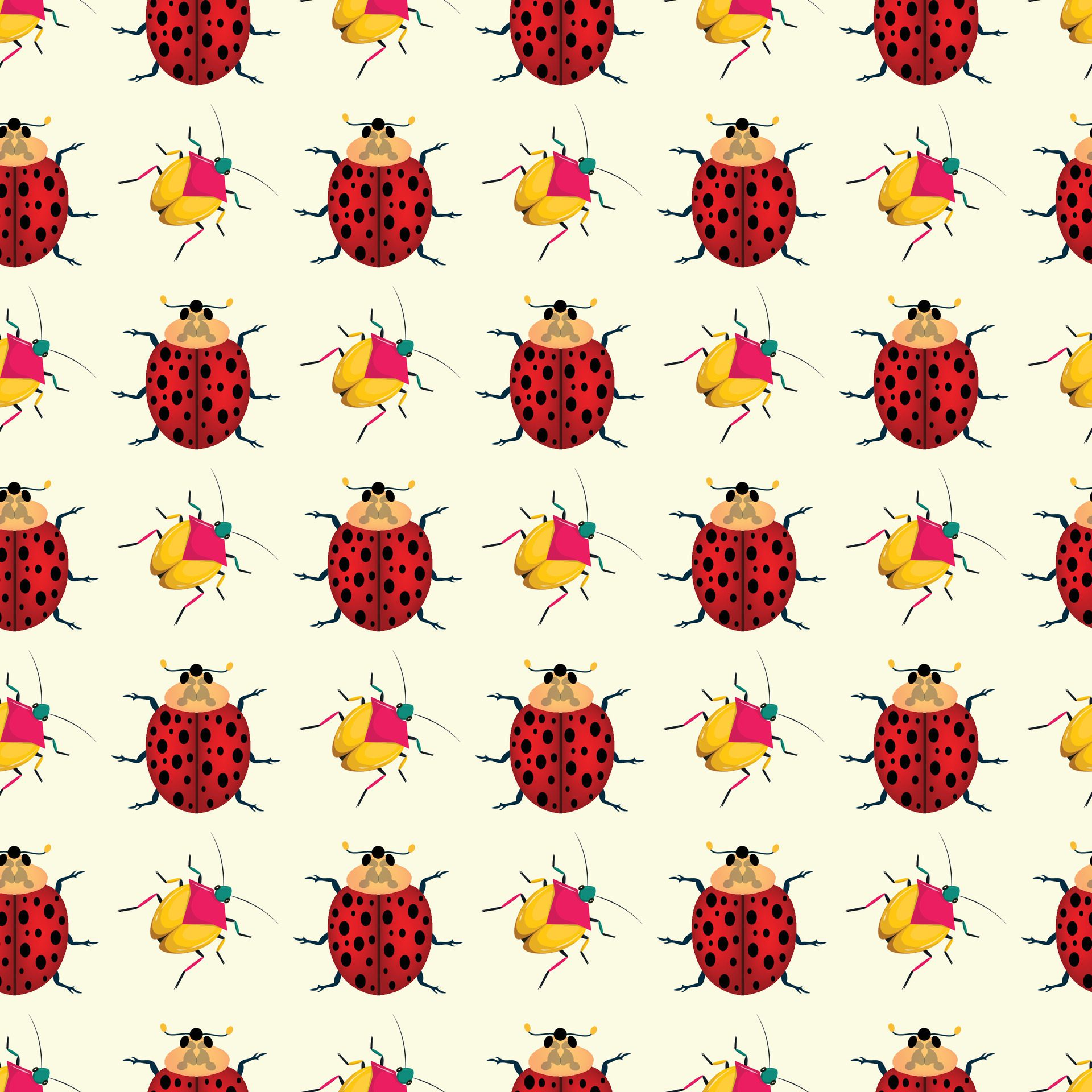 Cute Bugs Seamless Pattern Design Free Vector