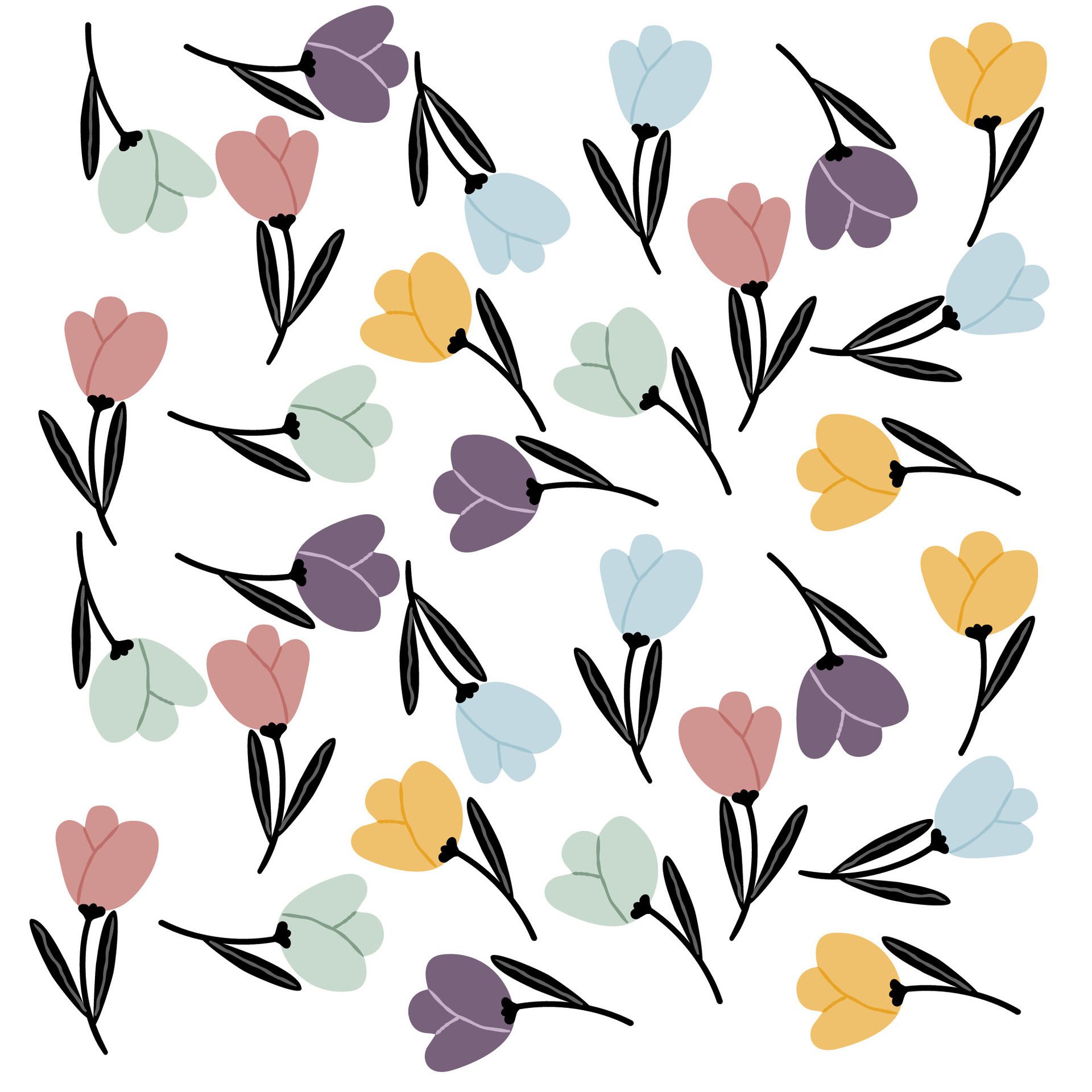 Hand drawn pastel flowers pattern on white for fabric, textile, wallpaper Free Vector