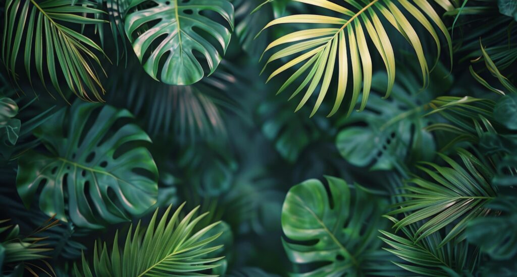 Lush Green Tropical Leaves With Blurred Background Stock Free