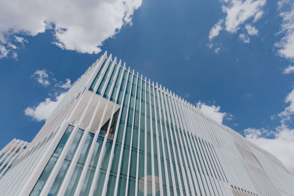 Modern white building, EDP Headquarters of architect Aires Mateus, Lisbon, Portugal Stock Free